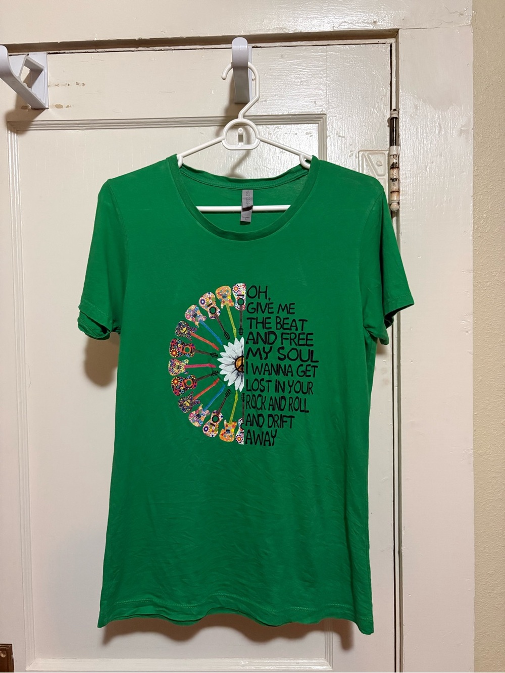 Next Level Apparel Bright Green Tee with Colorful Floral Guitar Print